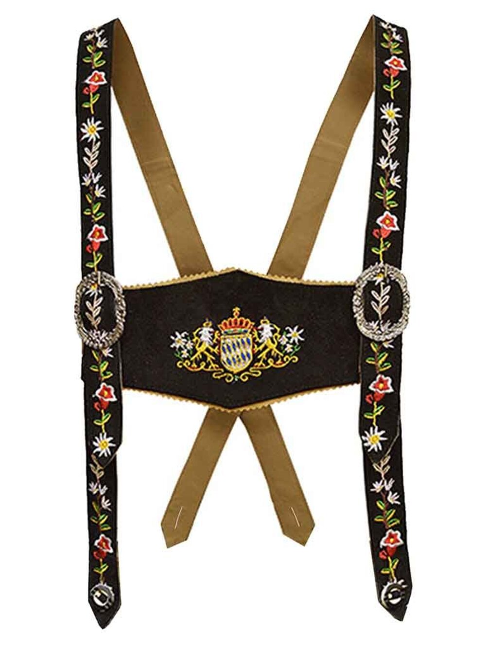 Suede Lederhosen Bavarian Leather Shorts with Embroidered Adjustable Suspenders - Picture 11 of 12